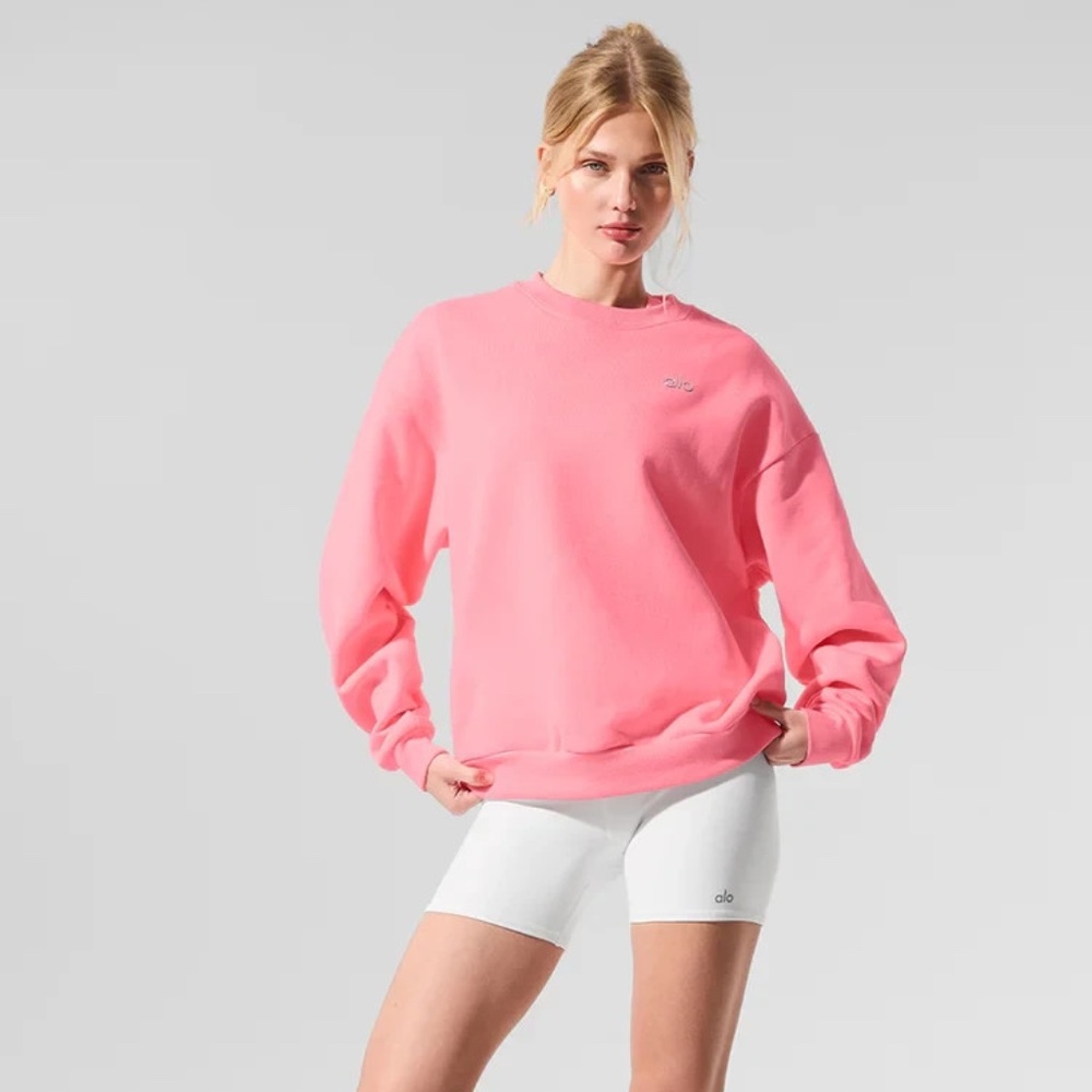 Alo Yoga Accolade Crew Neck Pullover in Neon Bubblegum Size S Small NEW